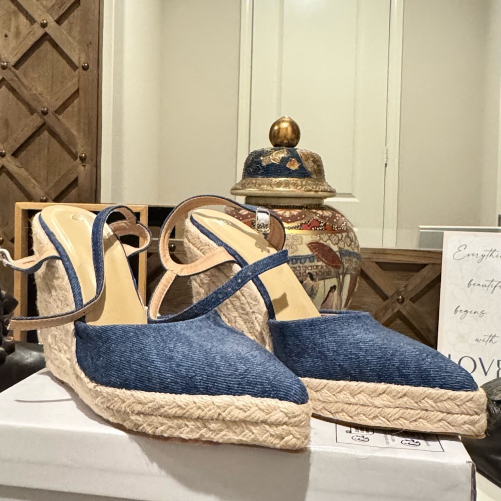 Stylish Denim Espadrille Wedge Sandals